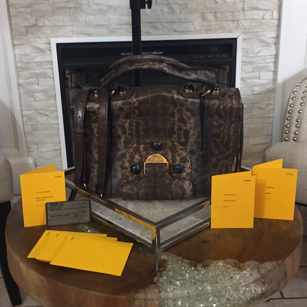 Fendi Karung Snakeskin Secret Code Satchel w/Lapis